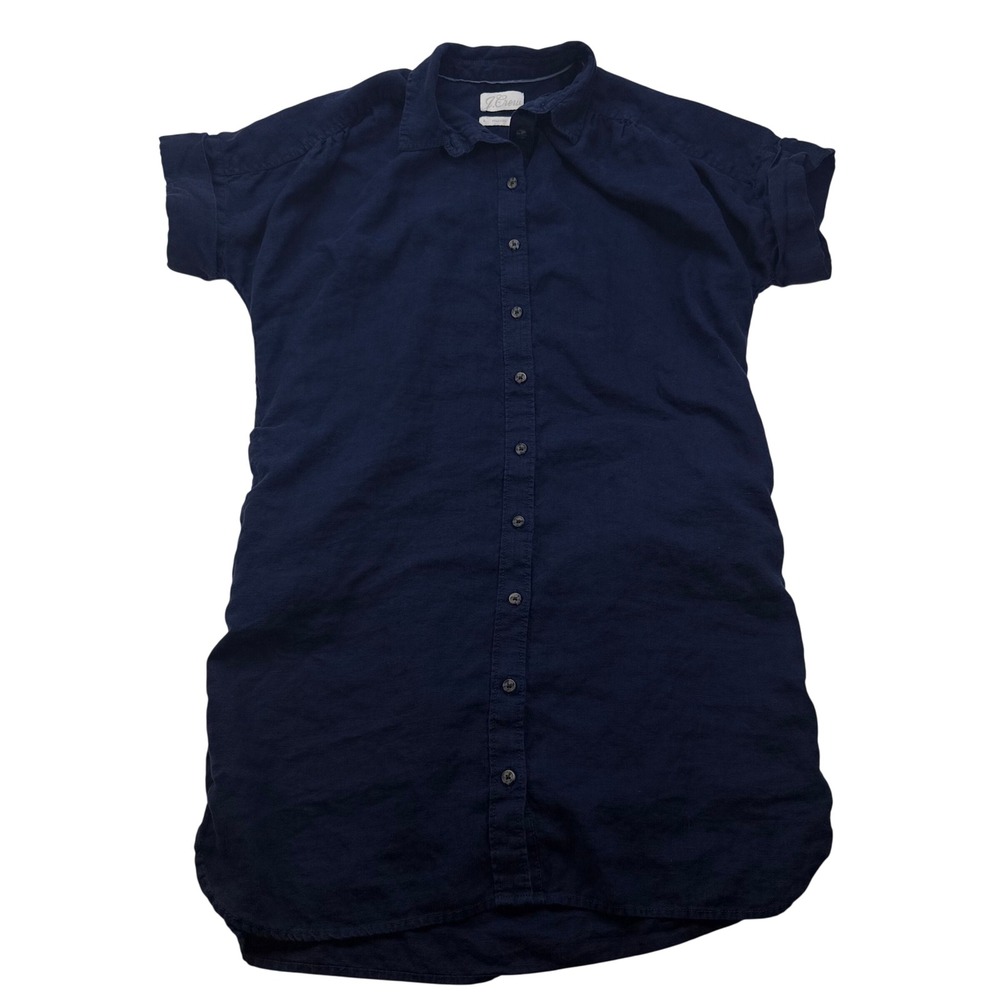 J.Crew Navy Blue Linen Short Sleeve Button Front Shirt Dress with Pockets Small